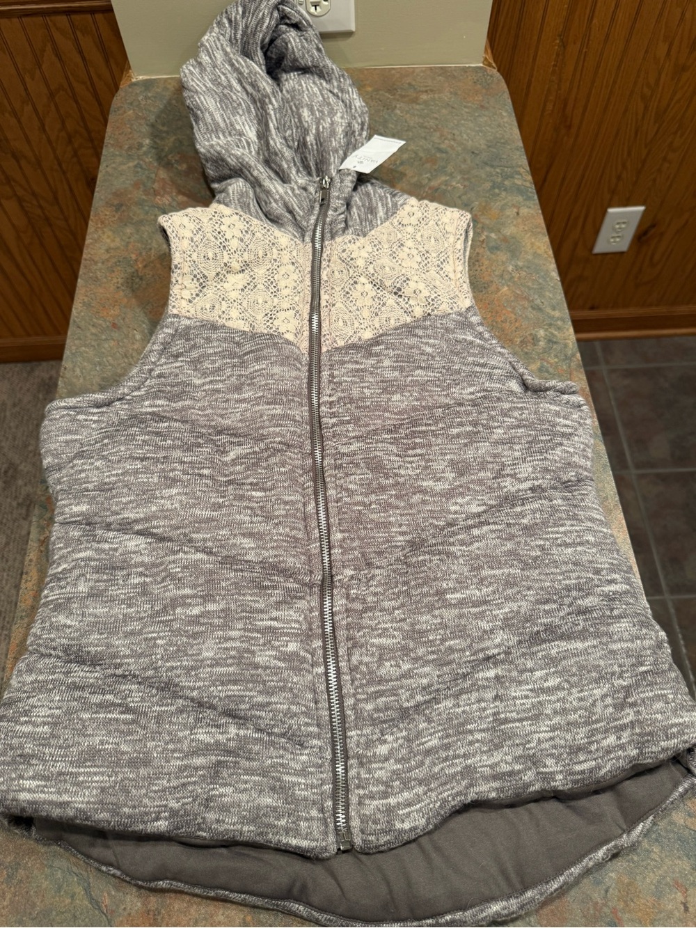 Vanity Gray & Cream Hooded Quilted Vest